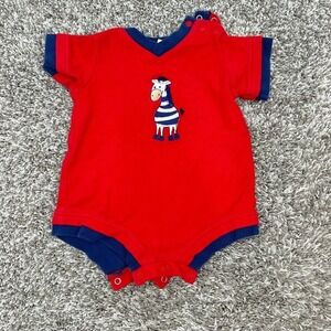 Vintage Bright Future Baby Bodysuit 0-3M Red Blue‎ Zebra Applique Short Sleeve